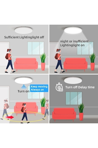 Led Radar Algılama Tavan Lambası Akıllı Panel Işıkları Hareket Sensörü Lamba Koridorlar Koridor Koridor Merdivenler Ev Tavan Işık 20w