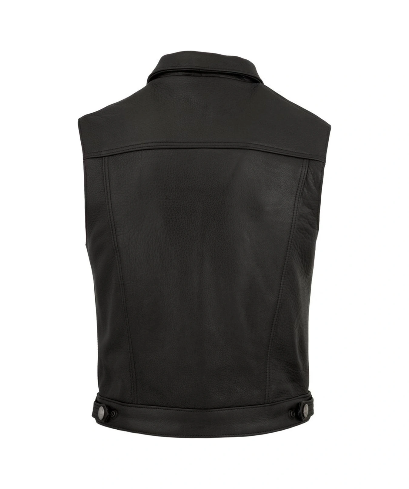Hakiki Deri Siyah Düğme Detaylı Erkek Deri Yelek Siyah