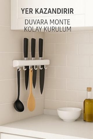 Pratik Çoklu Mutfak Bıçak Askısı & Düzenleyici Organizer Dayanıklı Duvara Monte Bıçaklık Ve Mutfak Gereç Askısı -
