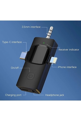 Plentiful Kablosuz Tekli Yaka Mikrofonu 3.5mm Aux İphone Uyumlu Type-c Pc Tablet Video Ses Kayıt Vlog Usb C Ve Amfi