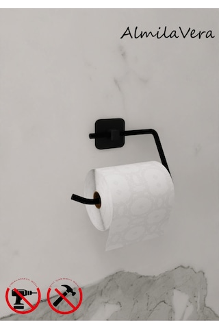 Siyah Yapışkanlı Kare Tuvalet Kağıtlık Wc Askılık Wc Kağıtlık Siyah