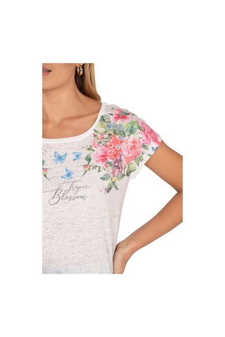 Kadın Floral Desenli Yazı Detaylı Bluz Ekru 25792 Ekru