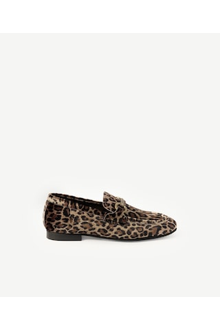 Yargıcı Leopar Baskılı Kadife İnce Tabanlı Loafer 26kkay4011x 018 Açık Kahve