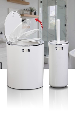 Okyanus Home Beyaz Kromlu Yuvarlak 2'Li Wc Kova Ve Fırça Seti