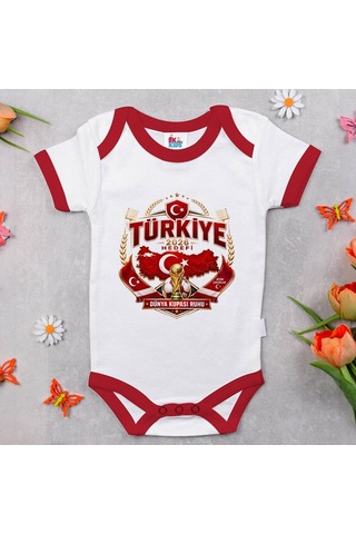 Bk Gift Türkiye Taraftar Temalı 2026 Dünya Kupası Tasarımlı Kırmızı Bebek Body Zıbın-2 Tek Yürek Milli Takım Ruhu