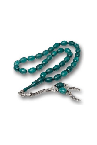 Gümüş Püsküllü Sıkma Kehribar Tesbih Sl12594 Gümüş