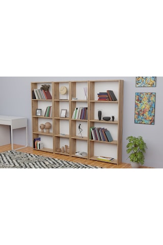 5 Raflı Kitaplık Seti Arkalıklı 2 Dar 2 Geniş Raf Kütüphane 170 C