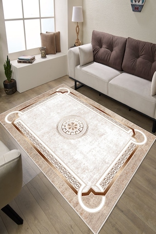 Klasik Makinede Yıkanabilir Kaydırmaz Leke Tutmaz Salon Halı Oturma Odası Halı Mutfak Halı Ve Yolluk Bej