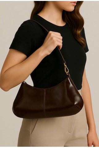 Lovelystore Bükreş Model Omuz Ve El Çantası Parlak Kırçıllı Yapılı Fermuarlı 33x14 Acı Kahverengi
