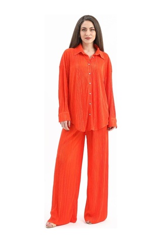 Düğme Detaylı Örme Pilise Takım - Turuncu-turuncu Turuncu