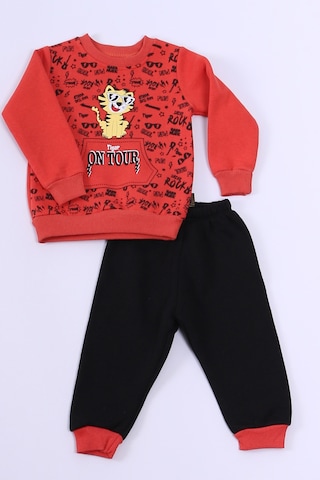 Erkek Bebek 3 İplik Eşofman Takımı Kaplan Baskılı A48 Kiremit