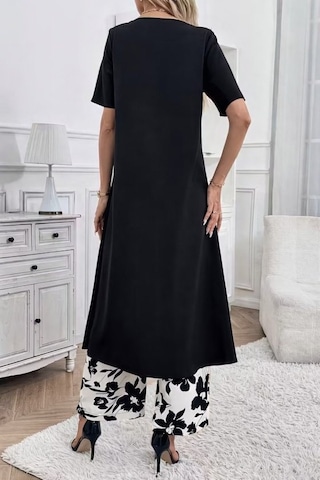 Alyn Wear Kadın Kısa Kollu Önden Çapraz Detaylı Viskon Uzun Bluz Ve Desenli Iki Iplik Pantolon Ikili Takım Beyaz