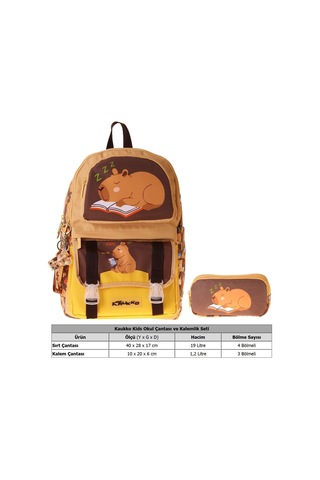 Kaukko Kids Clever Kahverengi Erkek Çocuk İlkokul Sırt Çantası Ve Kalem Çantası Seti - Setkk-l5384c