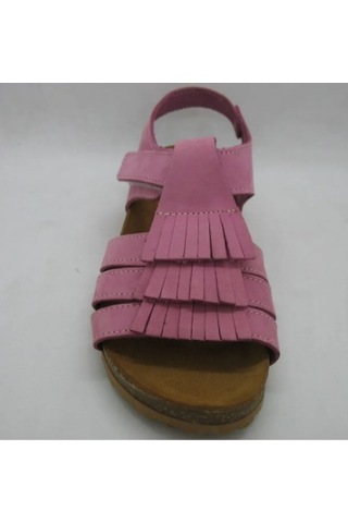 493 Doğal Deri,anatomik Mantar Taban Püsküllü Sandalet 31-36 Pembe