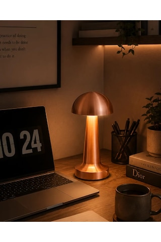 Modern Bronz Mantar Masa Lambası Led Dokunmatik Dekoratif Aydınlatma Brons
