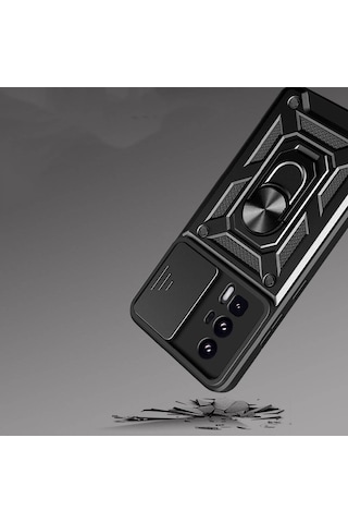 Rba Aksesuar Poco F5 Pro Kılıf Magnetik Standlı Kamera Korumalı Rba Sürgülü Vega Kapak - Siyah Siyah