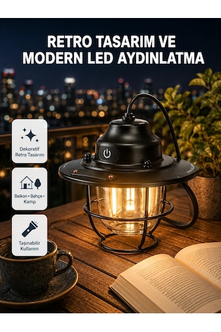 Mey İthalat Retro Kamp Lambası Su Geçirmez Taşınabilir Gece Işığı Uzun Pil Ömürlü Çok Renkli
