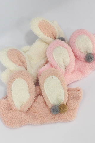 Toyaş Tavşan Kulaklı Peluş Bandana Makyaj Spa Saç Bandı Beyaz Çok Renkli