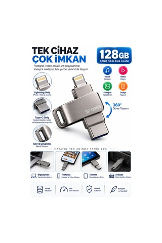 Çoklu Girişli 128gb Lightning Type C Usb Flash Bellek Telefon Tablet Ve Bilgisayar Uyumlu