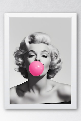 Marilyn Monroe İkonik Pembe Balon Çerçeveli Tablo - Pop Art Poster Tablo