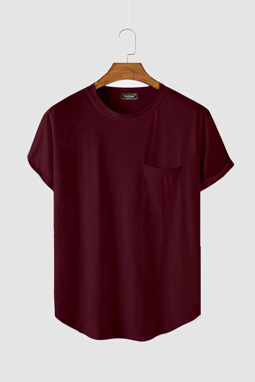 Veaven Erkek Yuvarlak Yaka Oval Kesim Cepli Basic T-shirt Stk306-0000001-1-1 Bordo Bordo