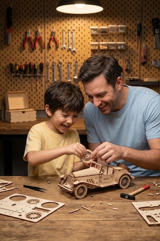 Vintage Car 3d Puzzle Ahşap Minyatür Maket Kiti Dıy Kendin Yap