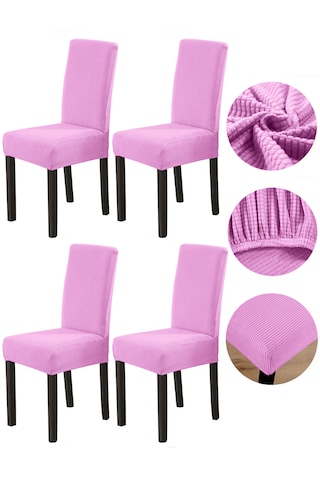 Bambu Nano Kumaş Likralı Lastikli Sandalye Kılıfı Yıkanabilir Esnek Sandalye Örtüsü 4 Lü Set Pudra