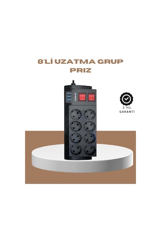 Güçlü Termal Korumalı 8 Priz + 3 Usb Çoklu Uzatma Kablosu 2m Diğer