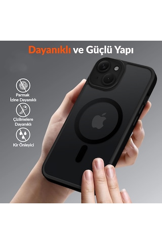 Bix İphone 13 / 14 Magsafe Uyumlu Kılıf Tam Koruma Manyetik Darbe Emici Siyah