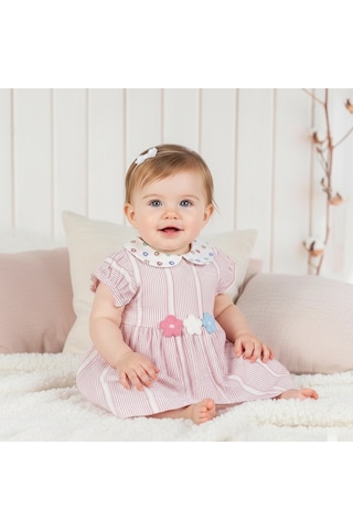 Ürünya Kız Bebek Çocuk Çiçek Desenli Kısa Kollu Elbise Pembe