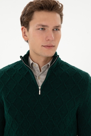 U.S. Polo Assn. Erkek Regular Fit Yarım Fermuarlı Desenli Koyu Yeşil Kazak 50315035-VR079