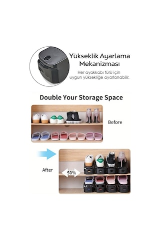 Mithra Life 8 Adet Ayarlanabilir Ayakkabı Rampası Düzenleyici Dolap İçi Organizer Mıt1227 Siyah