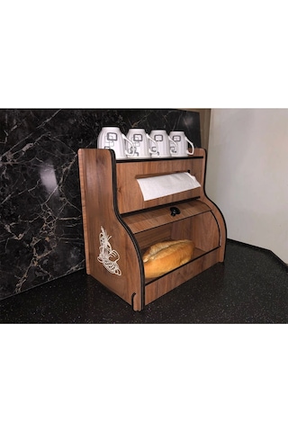 Ekmeklik New Bread Box,havlu Peçetelik Saklama Gözlü, Baharatlık Rafı, Dekoratif Demonte Ceviz