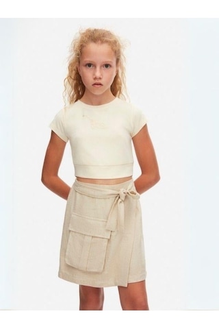 Nk Kids Kız Çocuk Pamuklu Crop Tshirt-15554 Bej