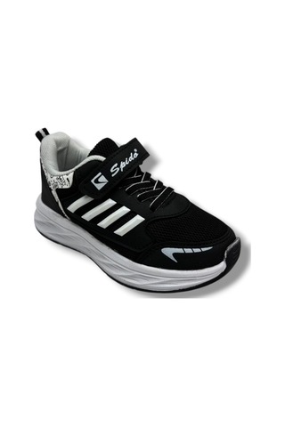 Spido Kids 017-26 Anorak Deri Anatomik Cırtlı Çocuk Sneaker Siyah Beyaz 31-35 Siyah