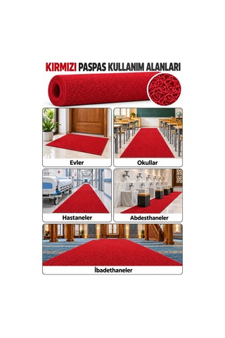 Hortumtech Kıvırcık Paspas Kir Tutucu Pvc Kapı Önü İç Dış Mekan Eko 12 Mm - Kırmızı 100 X 500 Cm