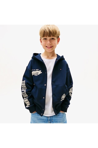Tommy Hilfiger Varsity Graphic Snap Button Çocuk Lacivert Sweatshirt Kb0kb09752 Mavi