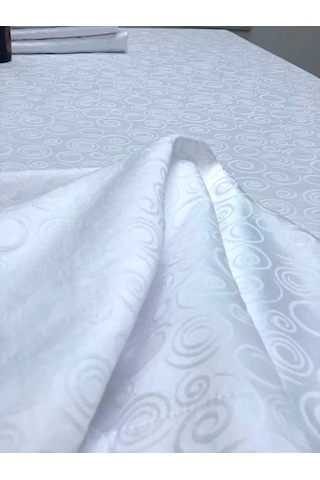 Nivemeshome 140x180 Beyaz Daire Sembol Leke Tutmaz Masa Örtüsü Beyaz