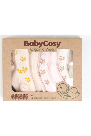 Babycosy Organic Wear Csyc1007 Bebek 6'lı Çorap %100 Organik Pamuk Bebek - Yenidoğan - Csyc1007 Karışık