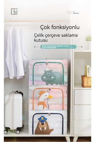 Relaxed Pvc Karikatür Saklama Kutusu Katlanabilir Kıyafet Dolabı Yorgan Bitirme Hareketli Bagna Kutusu Fermuarlı Saklama Kutusu-kahverengi Kahverengi