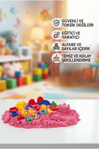Sihirli Eğitici Oyun Kumu 1000 Gr 43 Parça Kinetik Kum Seti Alfabe Ve Sayı 3d Kalıplı Çocuk Oyuncağı Pembe