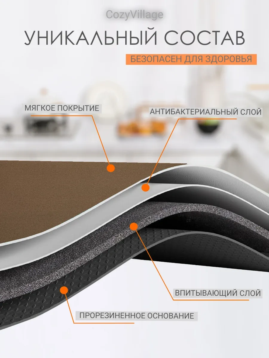 Cozy Village Emici Bulaşık Kurutma Paspası 50x40cm 260071331 Kahverengi