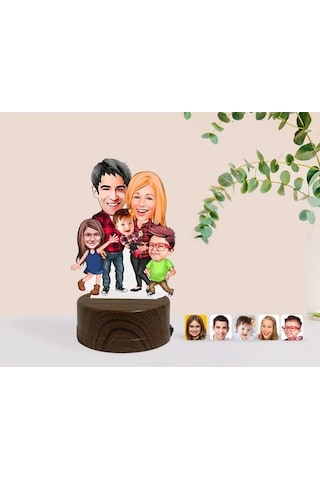 Kişiye Özel Aile Karikatürlü Dekoratif 3D Biblo Led Işıklı Gece L (483006989)