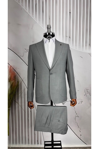 Dupont Classics Dupont Erkek Slim Fit 6 Drop Sivri Yaka Torba Cep Çift Yırtmaç Takım Elbise Gri