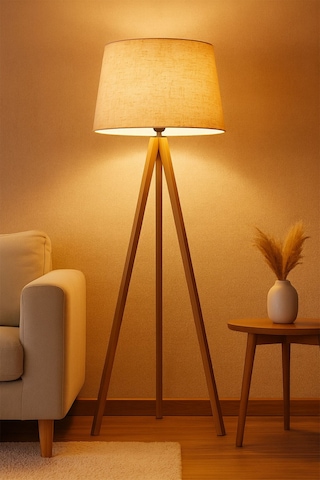 Doğal Dora Kumaş Ahşap Lambader Bej