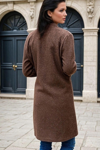 Kahve, Deri Tokalı, Zincir Garnili, Hakim Yaka, Kaşe Kaban Kahve