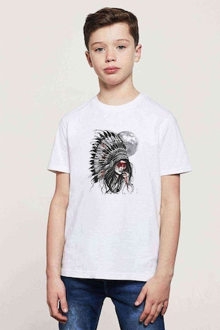 Tshirthane Kızılderili Kız Ay Baskılı Unisex Çocuk Beyaz T-Shirt