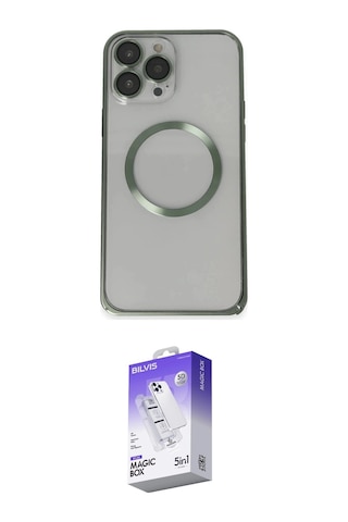 İeg Apple iPhone Uyumlu 13 Pro Max Kılıf Ahenk Işık Serisi - Siyah Bilvis 5in1 3d Magic Cam Ekran Koruyucu Yeşil