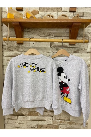 Aysbebe Mickey Baskılı Kız Çocuk Sweatshirt Açık Gri AY-M7S10084-88467