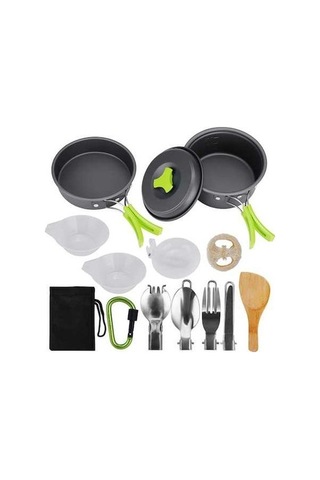 Ulzyvf Yürüyüşü Yapışmaz Tencere Tavalar Sırt Seti - Kompakt Kamp Ekipmanı Gümüş